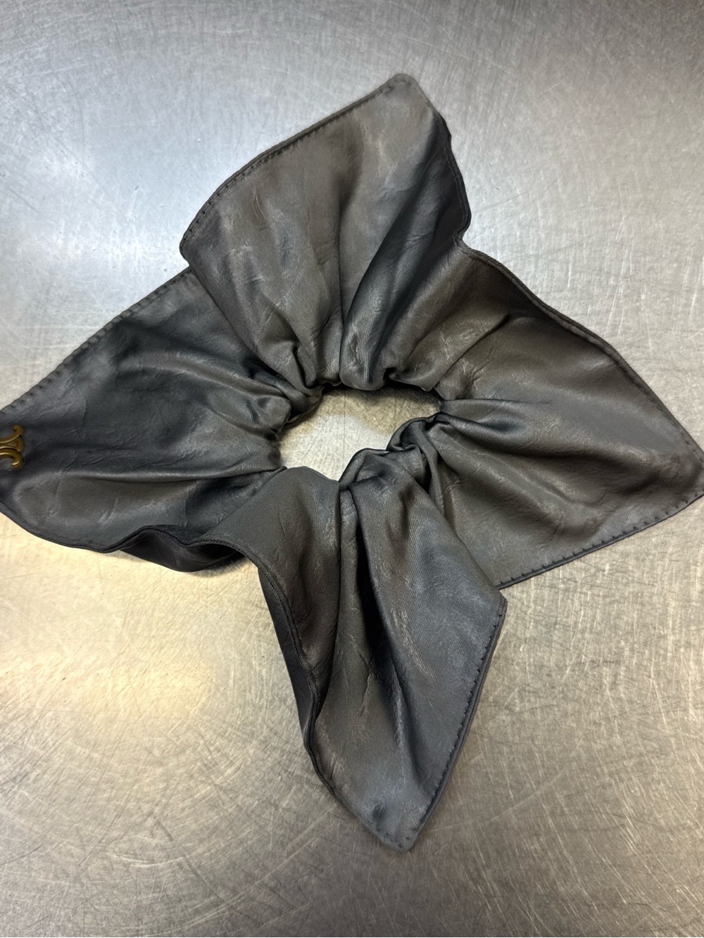 Gray Faux Leather Look Fabric Scrunchie